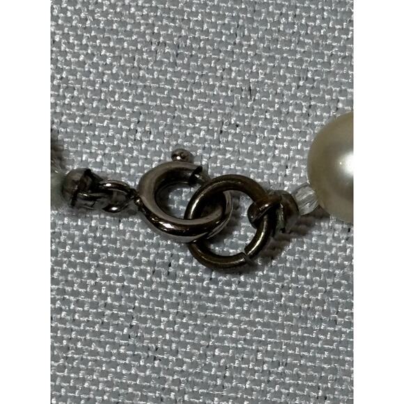 Vintage Faux Pearl & Diamond long beaded loop necklace & Clip on earrings Classy - Picture 5 of 8